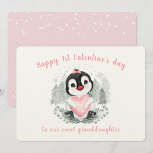 Cute Penguin Pink Vintage Valentine's day Card