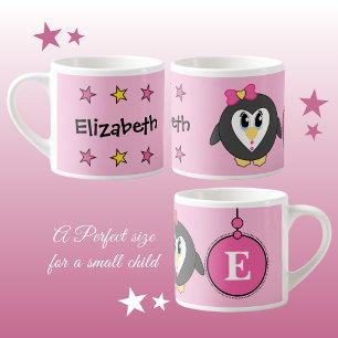 Cute penguin pink yellow with stars child's espresso cup