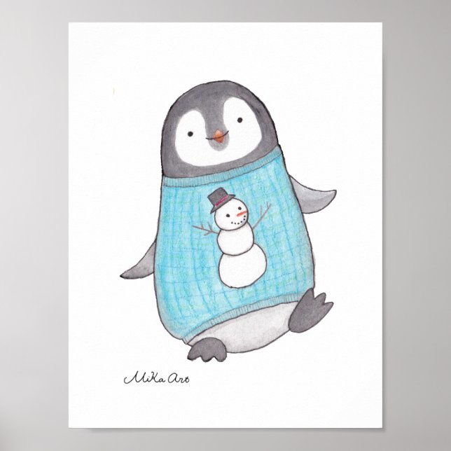 Cute Penguin Poster Penguin Happy Nursery Print (Front)