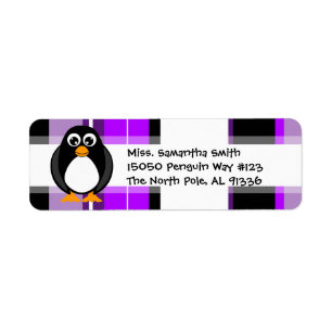 Cute Penguin Purple Stripe Return Address Labels