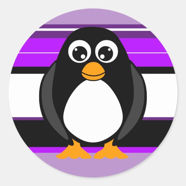 Cute Penguin Purple Striped Stickers (Front)