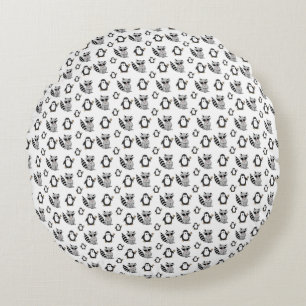 Cute Penguin Racoon Animal Buddies Round Cushion