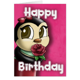 Cute Penguin Rose Birthday
