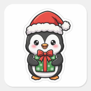 Cute Penguin Santa Hat Christmas Sticker