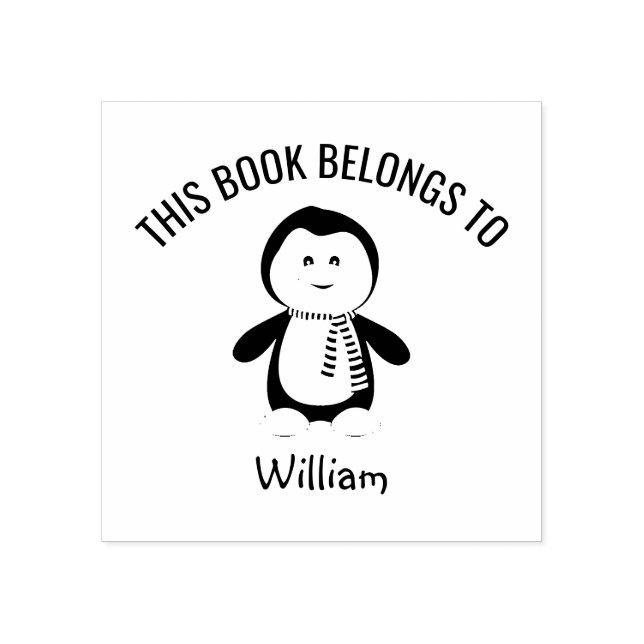 Cute Penguin Scarf This Book Belongs to Name Rubber Stamp (Imprint)