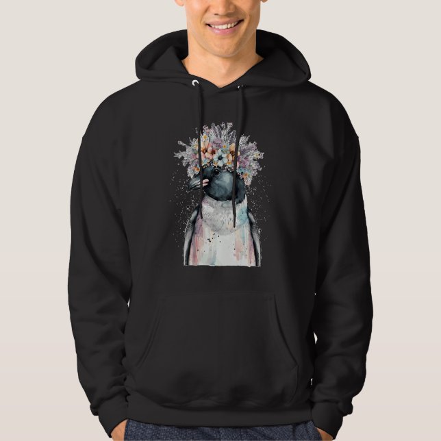 Cute Penguin Seabird Flower Crown Floral Birds Hoodie (Front)