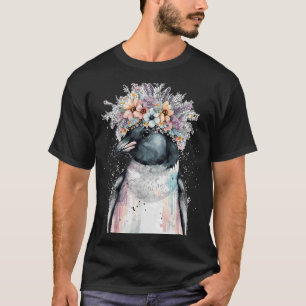 Cute Penguin Seabird Flower Crown Floral Birds T-Shirt
