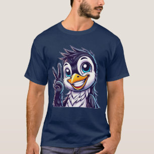 Cute Penguin showing teeth joy cartoon peace vinta T-Shirt