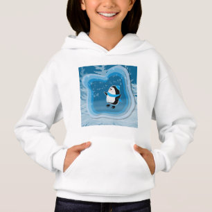Cute Penguin skating in winter scenery 