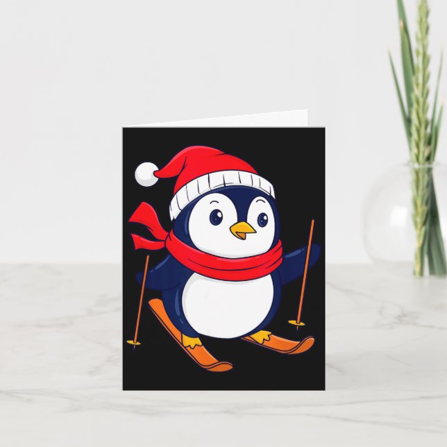 Cute penguin skiing - penguin lover bird watcher  card (Front)