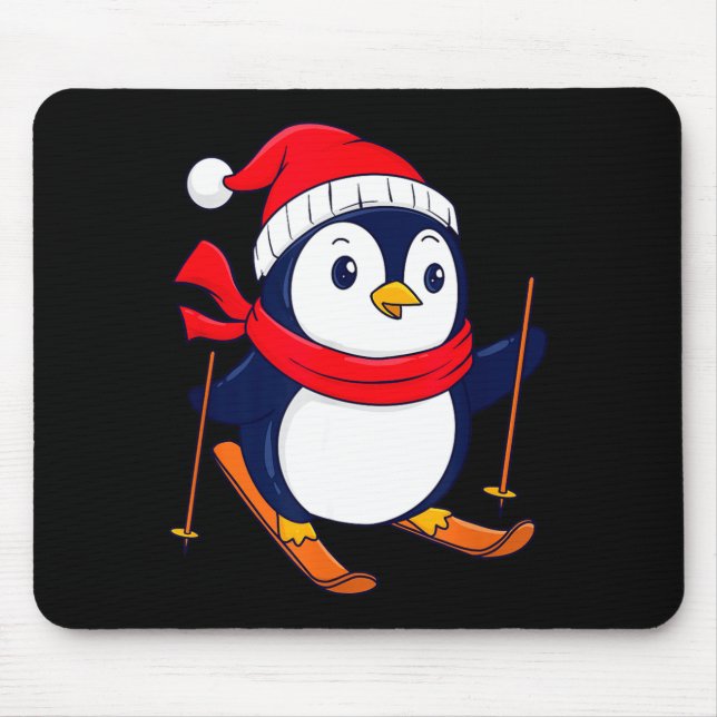 Cute penguin skiing - penguin lover bird watcher  mouse pad (Front)