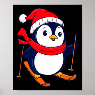 Cute penguin skiing - penguin lover bird watcher poster