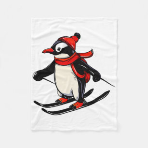 Cute Penguin Skiing - Skiing Penguin Fleece Blanket