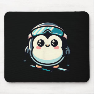 Cute Penguin Skiing With Goggles Alpine Winter Mouse Pad