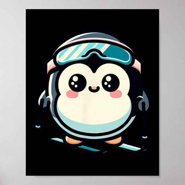 Cute Penguin Skiing With Goggles Alpine Winter  Poster (Front)