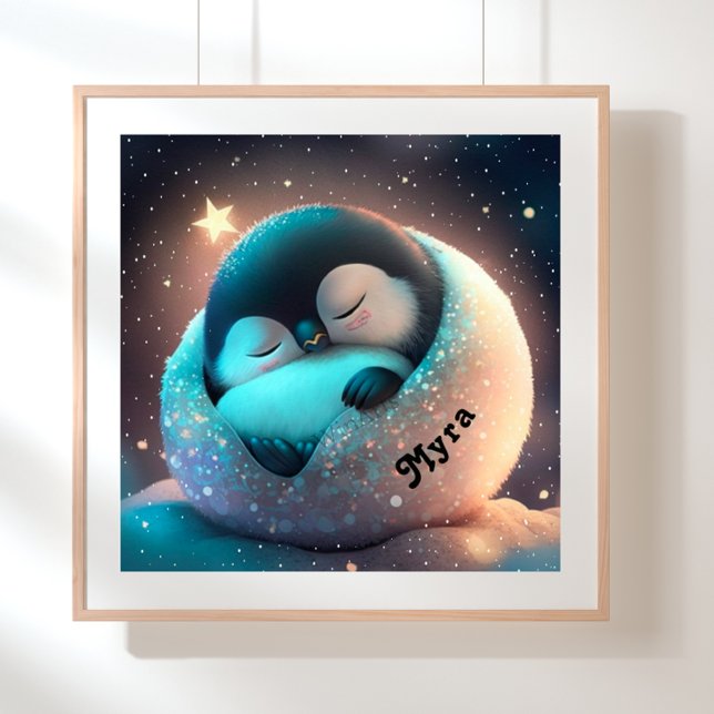 Cute Penguin sleeping Stars Moon Art Nursery Poster (Creator Uploaded)