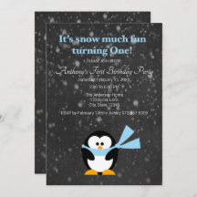 Cute Penguin Snow Much Fun Turning One Birthday