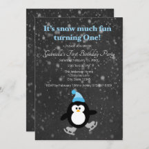 Cute Penguin Snow Much Fun Turning One Birthday