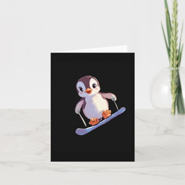 Cute Penguin Snowboarding Fun Winter Sports  Card (Front)