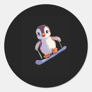 Cute Penguin Snowboarding Fun Winter Sports Classic Round Sticker