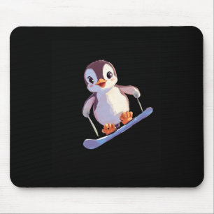 Cute Penguin Snowboarding Fun Winter Sports Mouse Pad