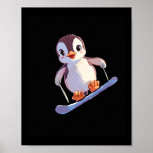 Cute Penguin Snowboarding Fun Winter Sports Poster