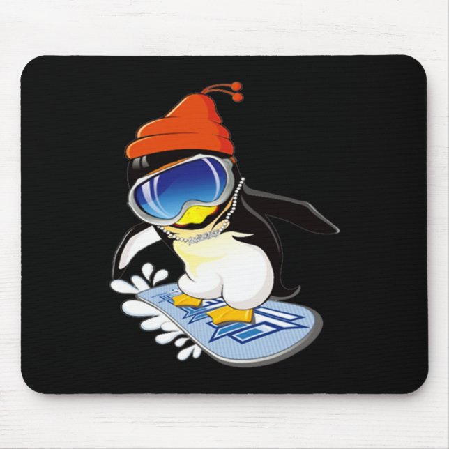 Cute Penguin Snowboarding Surfer Winter Hat  Mouse Pad (Front)