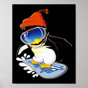 Cute Penguin Snowboarding Surfer Winter Hat  Poster