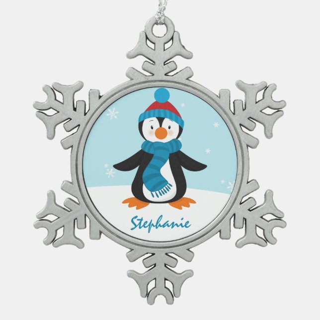 Cute Penguin Snowflake Ornament (Front)