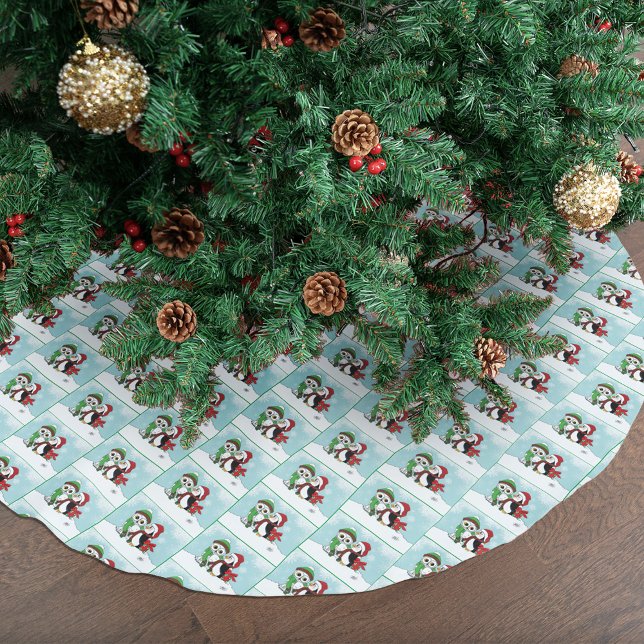 Cute Penguin Snowy Owl Friendship Brushed Polyester Tree Skirt (Creator Uploaded)