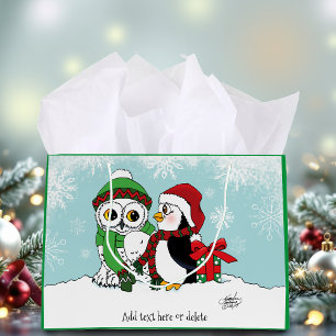 Cute Penguin Snowy Owl Friendship  Large Gift Bag