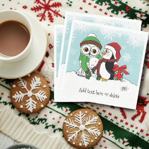 Cute Penguin Snowy Owl Friendship Napkin