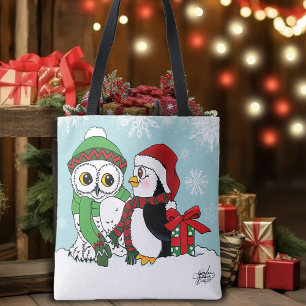 Cute Penguin Snowy Owl Friendship Tote Bag