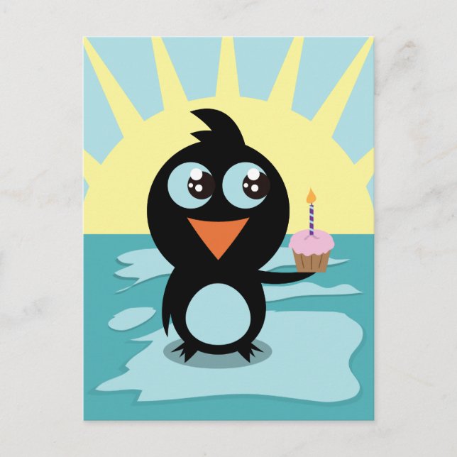 Cute Penguin Standing on Ice Postcard (Front)