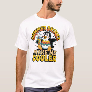 Cute Penguin Summer Drinks Make Me Cooler Retro T-Shirt