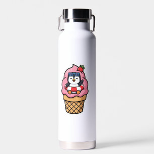 cute penguin, summer ice cream, kawaii animal stic water bottle