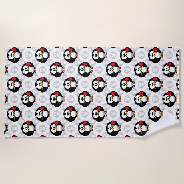 Cute Penguin Surface Pattern Design Print Beach Towel (Front)
