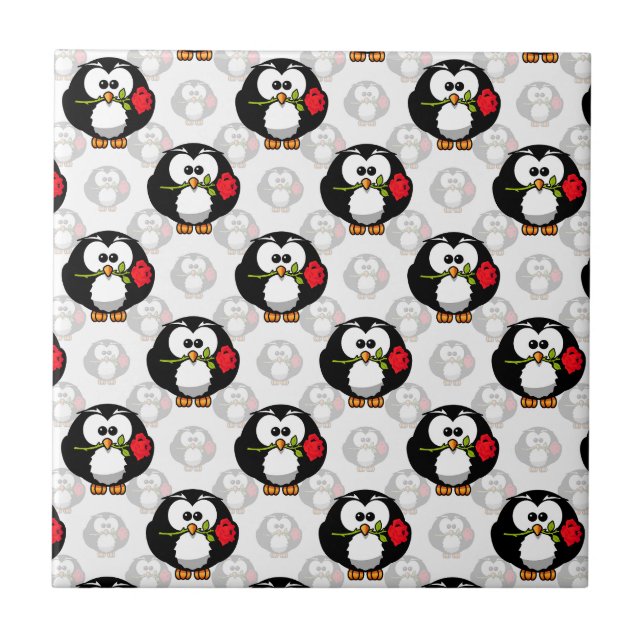 Cute Penguin Surface Pattern Design Print Ceramic Tile (Front)