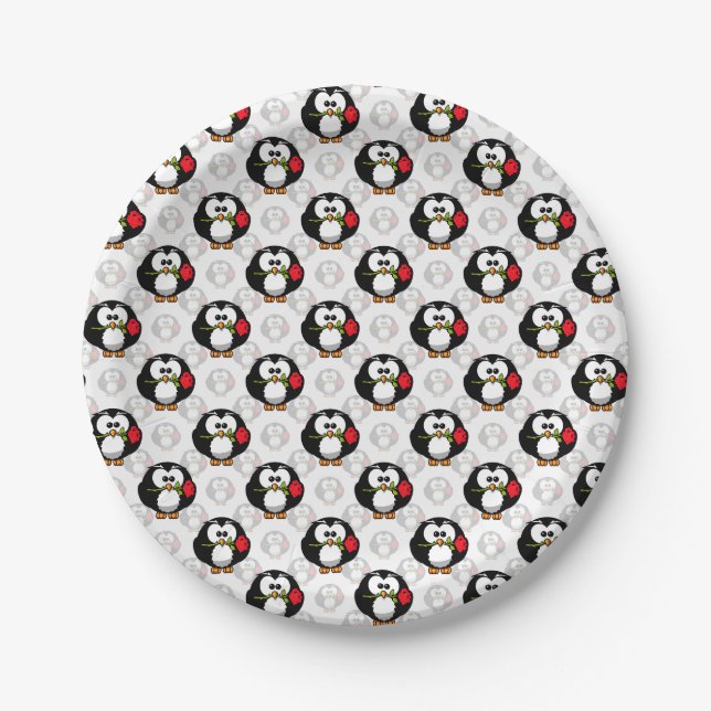 Cute Penguin Surface Pattern Design Print Paper Plate (Front)