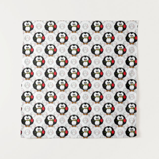 Cute Penguin Surface Pattern Design Print Tapestry (Front)