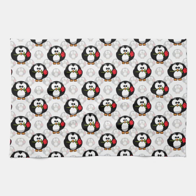Cute Penguin Surface Pattern Design Print Tea Towel (Horizontal)