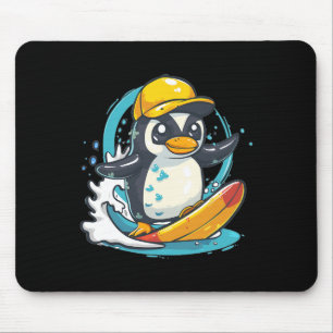 Cute Penguin Surfing Mouse Pad