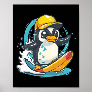 Cute Penguin Surfing  Poster