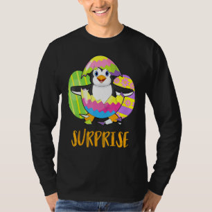 Cute Penguin Surprise With Eggs Coloful Happy East T-Shirt