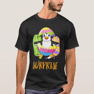 Cute Penguin Surprise With Eggs Coloful Happy East T-Shirt