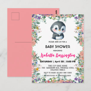 Cute penguin sweet colourful flower baby shower ki postcard