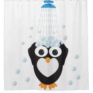 Cute Penguin Taking a Shower Shower Curtain
