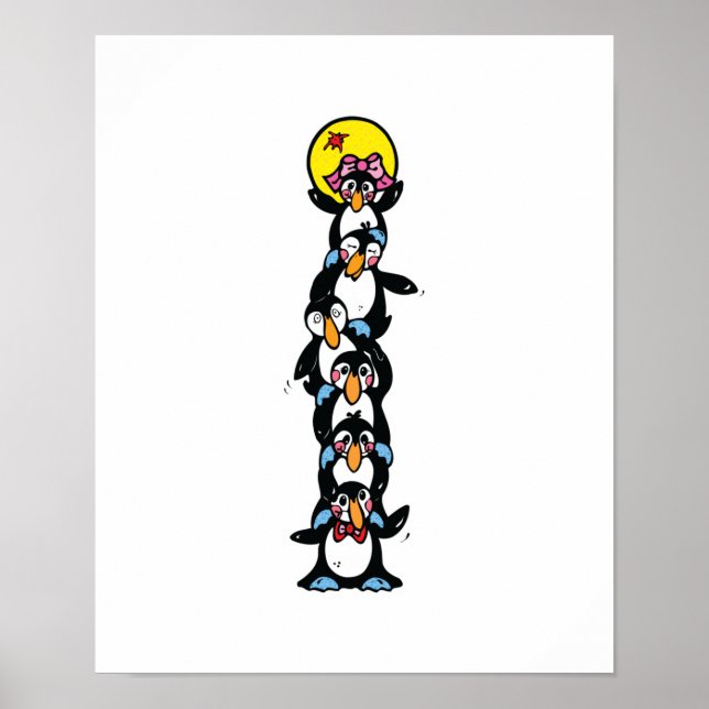 cute penguin totem stack poster (Front)