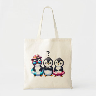 Cute Penguin Trio Illustration Tote Bag