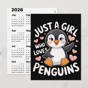 Cute Penguin Valentine Gift Calendar 2026 Printabl Holiday Postcard